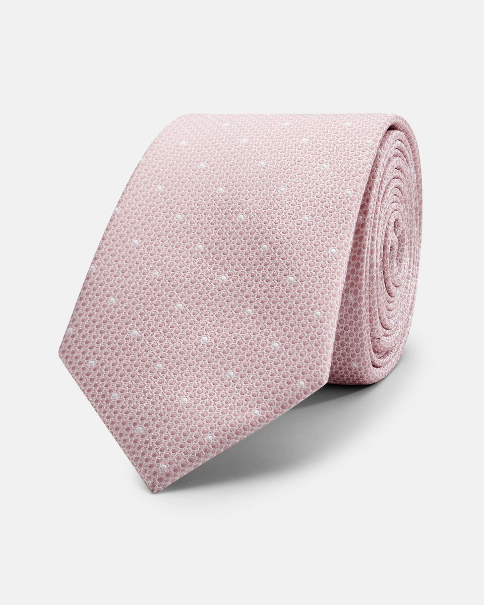 Mens Pink Silk Texture Polka Dot Tie